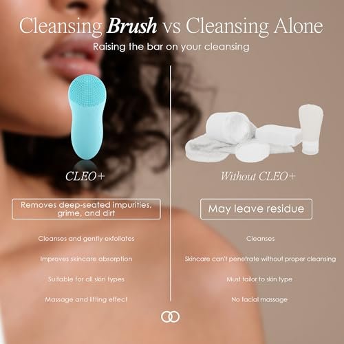 Cleo+ Sonic Facial Cleansing Brush by Project E Beauty - Gentle Exfoliating Silicone Face Wash Brush, Waterproof & Travel Size - görsel 16