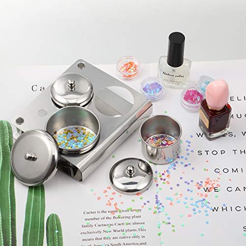 3 Pieces Acrylic Liquid Container Set - Stainless Steel Acrylic Liquid Powder Cup with Lids for Nail Design Tools - Silver Avelisse
