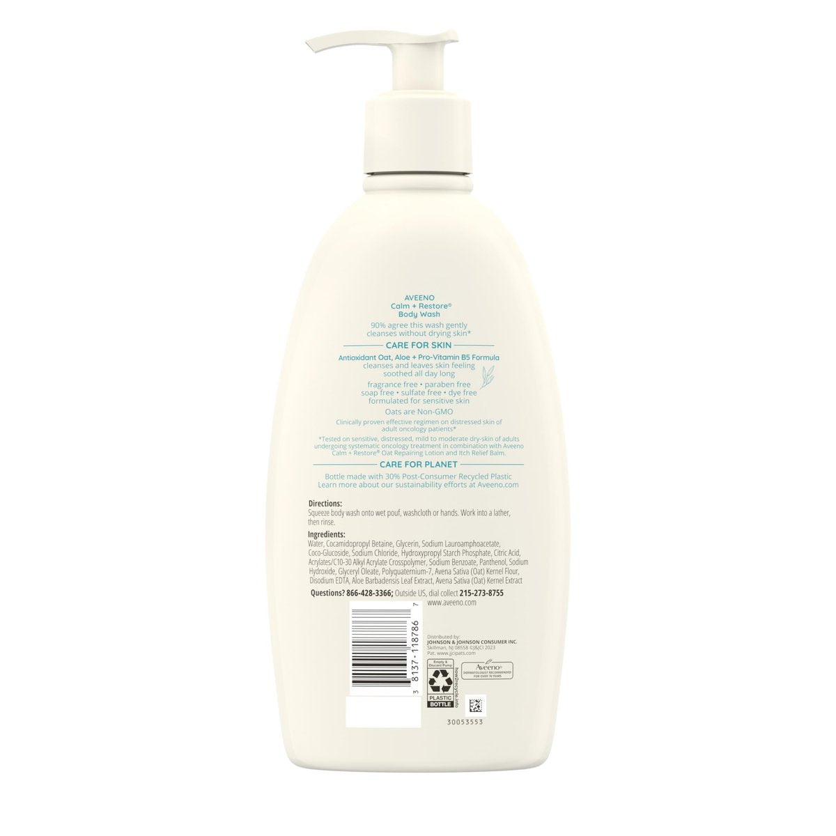 Aveeno Calm + Restore Daily Body Wash for Sensitive Skin, Fragrance Free, 18 fl oz - görsel 16