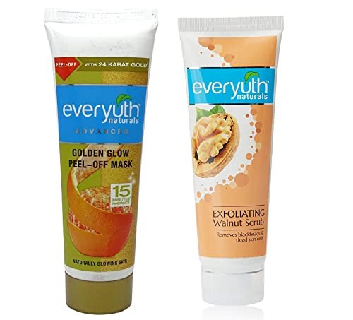 Everyuth Advanced Golden Glow Peel-off Mask (90g) & Exfoliating Walnut Scrub (50g) Combo Pack - görsel 2