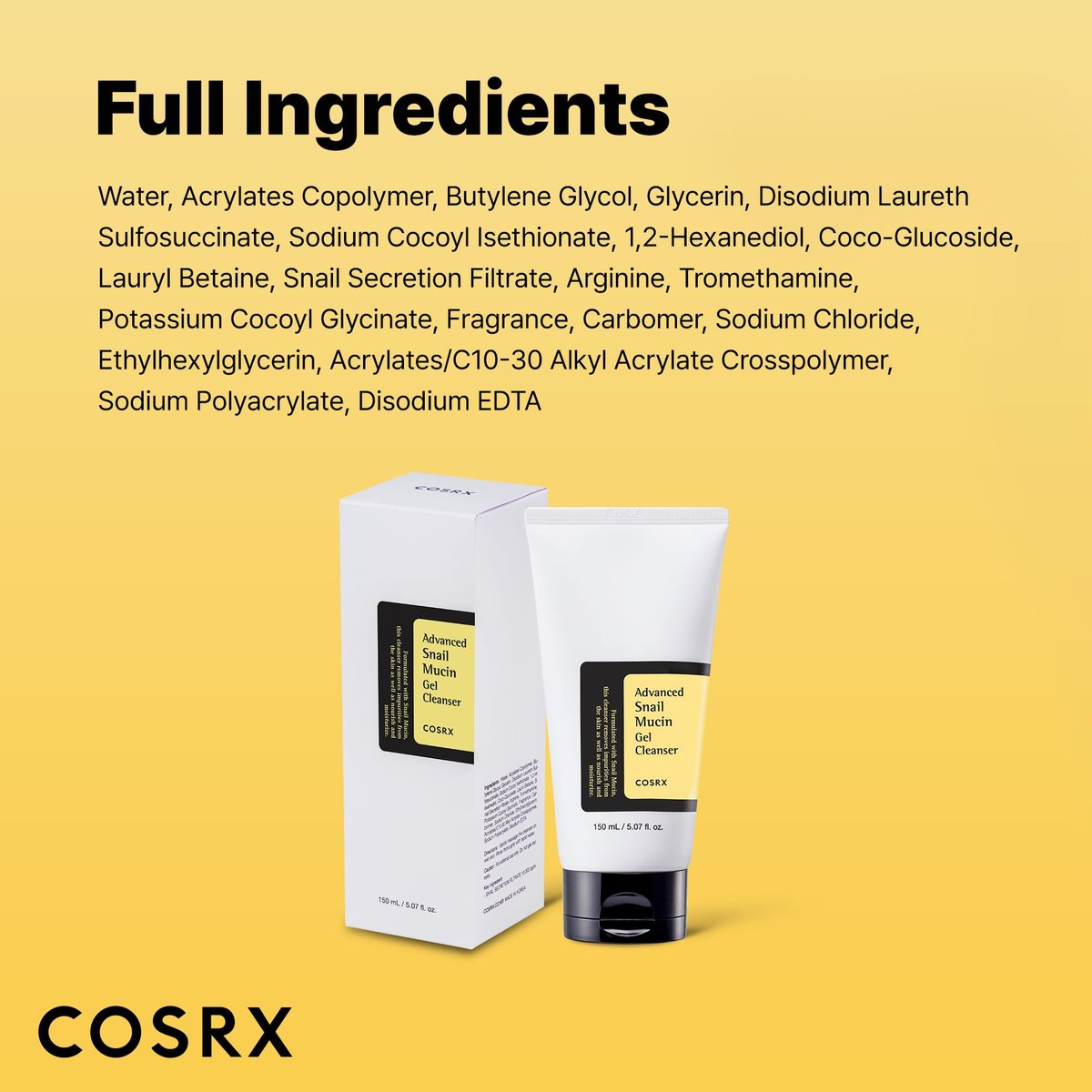 COSRX Advanced Snail Mucin Gel Cleanser - 5.07 Fl Oz (150 mL) - Rich Daily Deep Cleansing Gel for Dry & Sensitive Skin, Korean Skin Care, No Parabens, Not Tested on Animals Avelisse