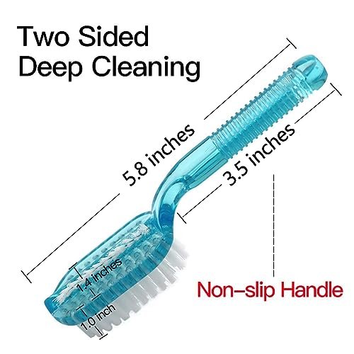 4-Pack Two-Sided Nail Cleaning Brush with Handle - Soft & Stiff Bristles for Hand, Foot, and Fingernail Scrubbing - Blue White Avelisse