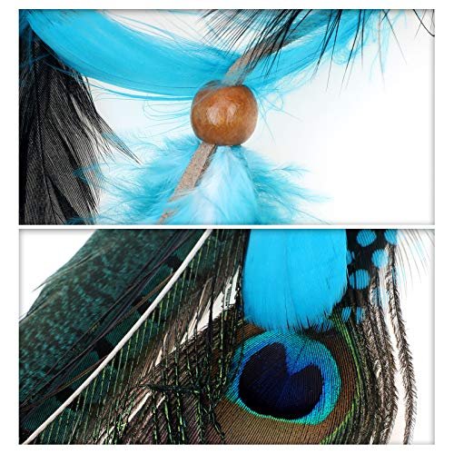 MWOOT 2-Piece Feather Hair Clip-In Extensions for Women - Handmade Bohemian Peacock & Pheasant Tail Feather Clips for Halloween, Cosplay, Carnival, Party Headdress (Black, Brown, Green) - görsel 14