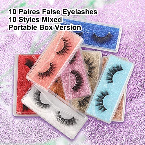 Wispy 18mm Natural 3D Faux Mink Lashes 10 Pairs Mixed Styles with Glitter Boxes - Reusable False Eyelashes Bulk - görsel 14