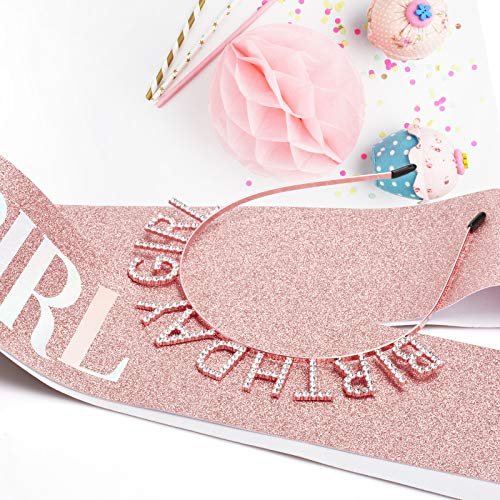 Aurmigle Birthday Crown and Sash Set for Women - Rose Gold Glitter Birthday Girl Sash & Rhinestone Tiara Headband - Sweet Happy Birthday Accessories - görsel 12