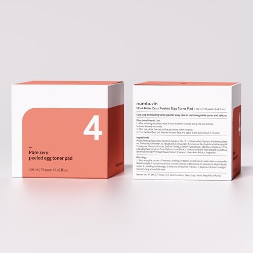 numbuzin No.4 Pore Zero Peeled Egg Toner Pads - Gentle Exfoliating PHA/LHA Toner Pads for Pore Care & Skin Prep, Korean Skincare, 70 Pads Avelisse