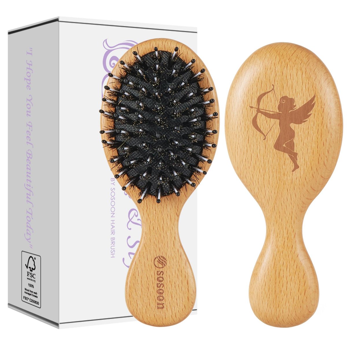 Sosoon Pocket Mini Travel Boar Bristle Hairbrush – Smoothing, Detangling & Shine for All Hair Types (Brown) - görsel 16