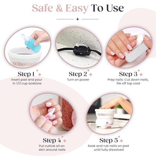 Willowash Electric Acetone Nail Remover Bowl – Heated Acrylic & Dip Powder Soak Off Kit, Fast Nail Removal Tool (Not for Gel Polish) Avelisse