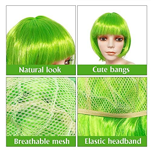 9-Piece Colorful Bob Wig Set with Flat Bangs – Bubble Gum Series Party Wigs for Women with Extra Heart Sunglasses Avelisse