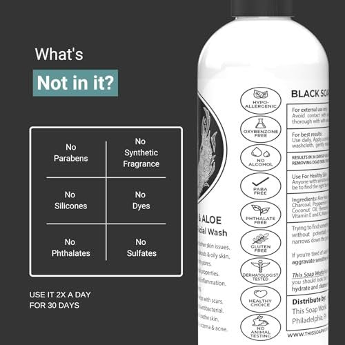 Natural Black Soap with Aloe – Helps with Bumps & Dark Spots for Face, Paraben Free, All Natural Liquid Soap, 2 Count Avelisse