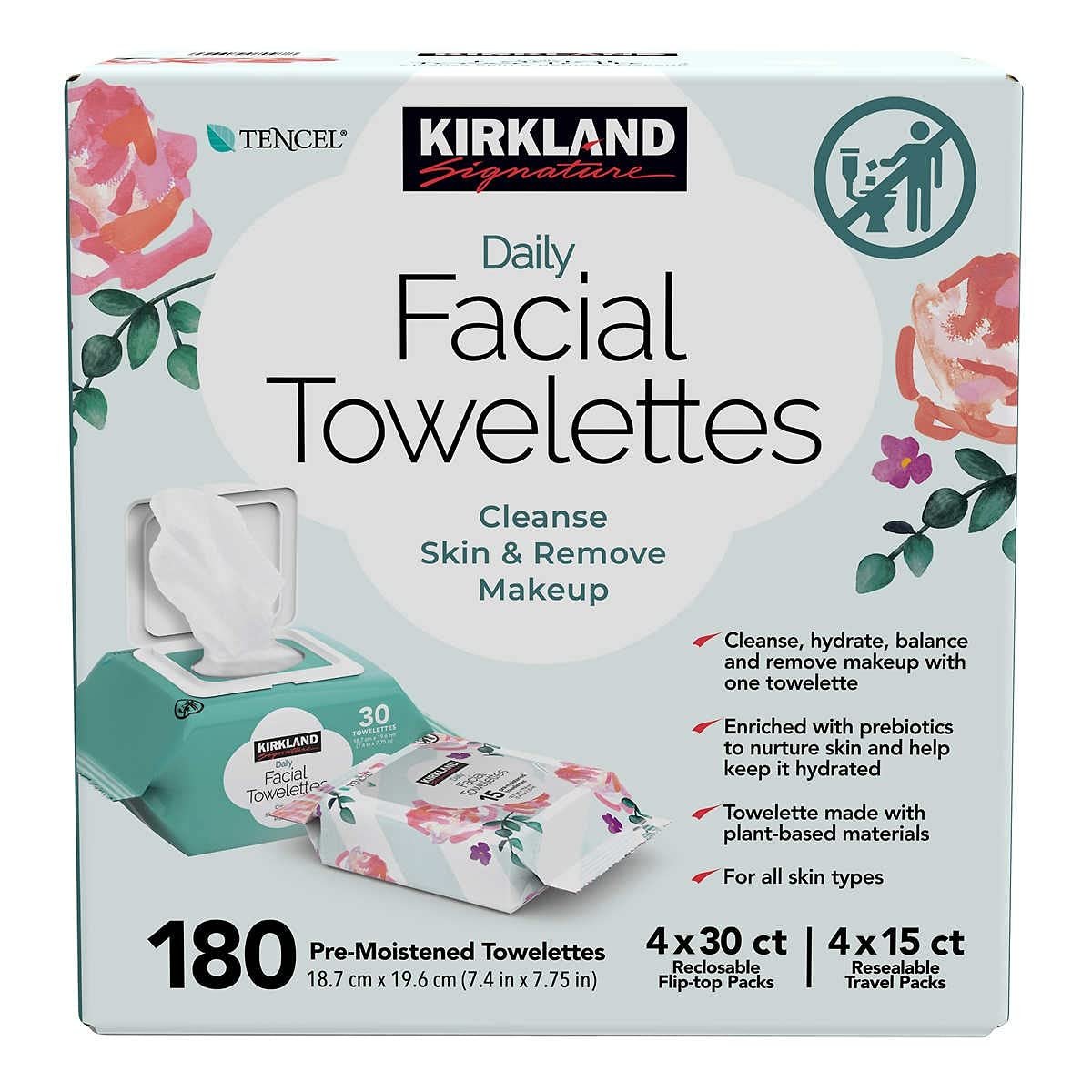 Kirkland Signature Daily Facial Towelettes, 180 Count – Gentle Cotton Cleansing Wipes Avelisse