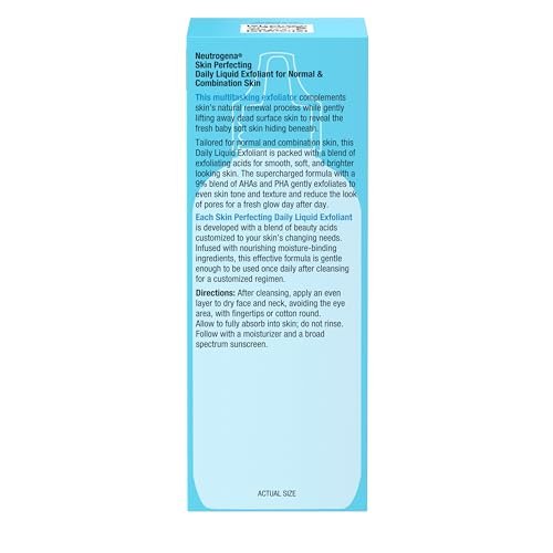 Neutrogena Skin Perfecting Daily Liquid Facial Exfoliant with 9% AHA/PHA Blend for Normal & Combination Skin, Smoothing & Brightening Leave-On Exfoliator, Oil- & Fragrance-Free, 4 fl. oz Avelisse