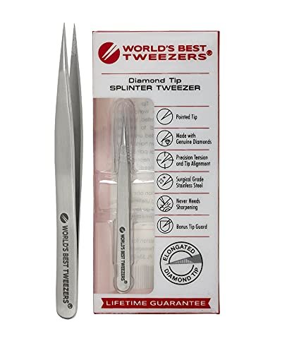 Professional Diamond Tip Splinter Tweezer - World's Best Tweezers, Silver Stainless Steel & Glass Avelisse