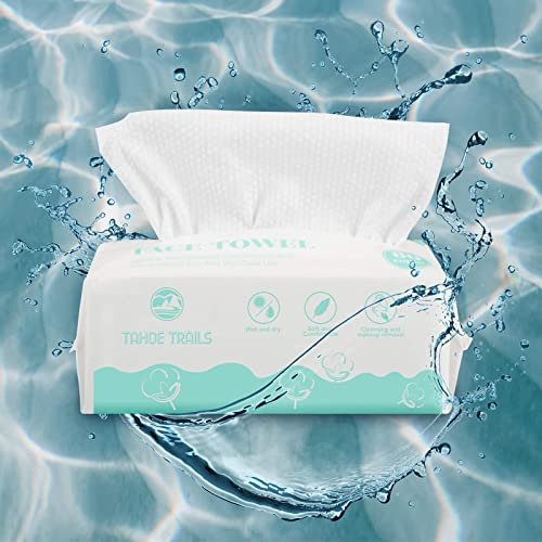 Tahoe Trails Disposable Face Towel – Soft Dry Wipe, Lint Free, Cotton Facial Tissue for Sensitive Skin, Makeup Removing & Surface Cleaning, 7.87 x 7.87 inch, 80 Count - görsel 16