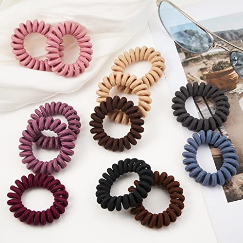Spiral Hair Ties Cloth Rose 12 Pack - No Crease Coil Ponytail Holders for Thick & All Hair Types - görsel 8