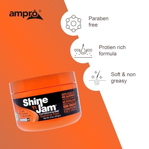 Ampro Shine-n-Jam Supreme Hold Gel - Conditions with Olive Oil & Silk Protein, Non-Greasy Shine, 8 oz Avelisse