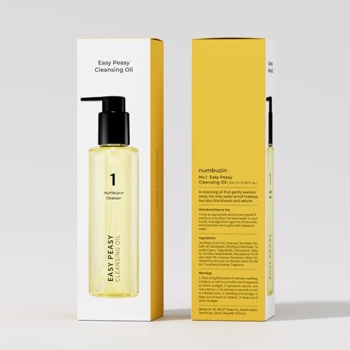 numbuzin No.1 Easy Peasy Cleansing Oil – Lightweight Makeup Remover & Facial Cleanser for Waterproof Makeup & Blackhead Care, Corn & Macadamia Seed Oil, Fragrance-Free, 6.76 fl oz Avelisse