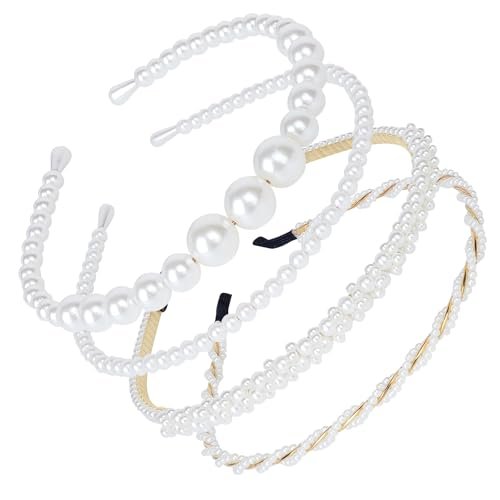 BEAYFILY 4 Pack Pearls Fashion Headbands - White Artificial Pearl Rhinestones Hairbands for Women Girls - görsel 14