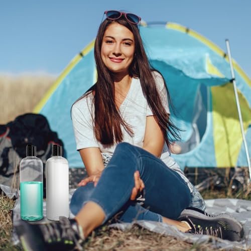 Peohud 20 Pack 16oz Clear Plastic Empty Bottles with Disc Top Flip Caps - Refillable Travel Squeeze Bottles for Shampoo, Lotion, Soap, and Cosmetics Avelisse