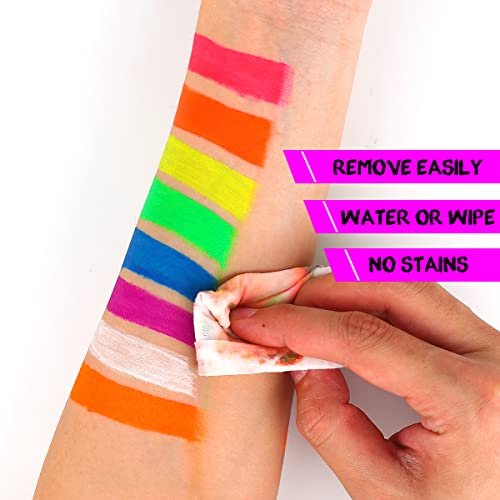 Bowitzki UV Neon Face and Body Paint Kit - 8 x 30ml Fluorescent Blacklight Reactive Makeup for Adults, Music Festivals, Parties, Halloween, and Christmas Avelisse