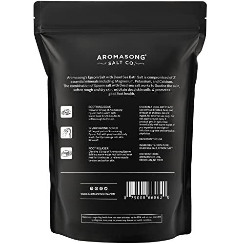 Aromasong Epsom Salt with Dead Sea Salt for Soaking - Bulk 5 Lb - 100% Pure Bath Salt, Foot & Muscle Soak Avelisse