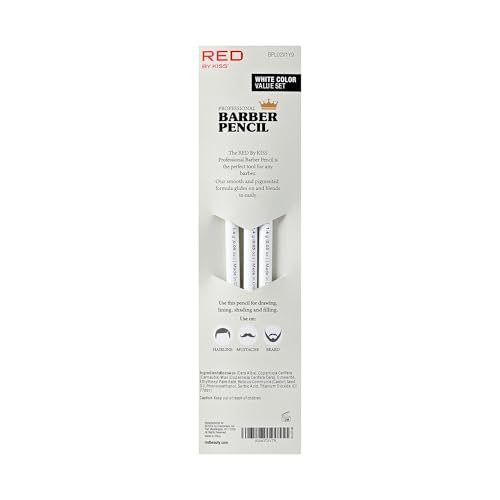 Red by Kiss 3-Piece Barber Pencil with Built-in Sharpener - White | Beard & Hairline Outliner Pencils for Men - görsel 16