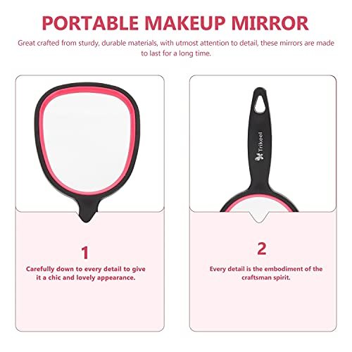 mpowtech Small Handheld Mirror with Handle – Lightweight Personal Mirror for Women and Girls, Ideal for Makeup, Travel, and Bathroom (6.11" x 2.95", Red & Black) - görsel 18