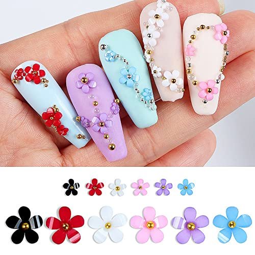 3D Colorful Flower Nail Charms with Gold Metal Beads – Acrylic Nail Art DIY Accessories - görsel 12