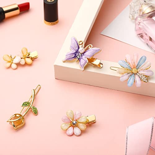 10-Piece Decorative Hair Clips Set – Rhinestone Bobby Pins with Butterfly & Flower Designs, Handmade Metal Barrettes, Crystal Hair Jewelry for Women (Fresh Style) - görsel 14
