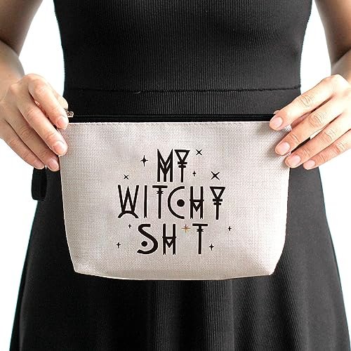 Witch Stuff Witchcraft Makeup Bag – Funny Witchy Gift for Her, Tarot Lover, Coven Sister – Large Beige Linen Toiletry Bag - görsel 14