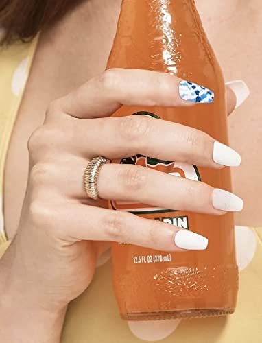 KISS Impress No Glue Mani 30 Pcs Press on Nails - White with Glitter Blue Tie-Dye, Medium Coffin Shape, Easy Peel & Press, Hassle-Free Removal, Tools Included - görsel 5
