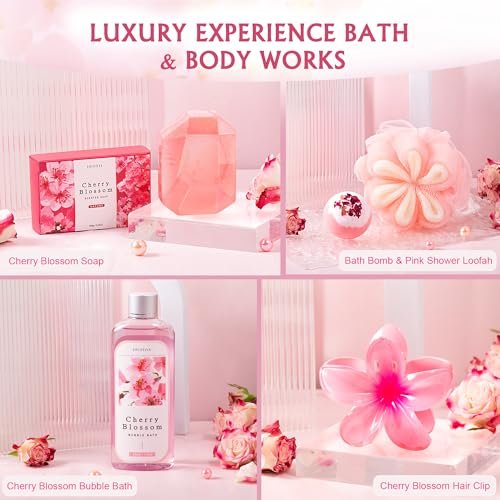 Luxury Spa Gifts Set for Women – 10 Piece Cherry Blossom Self Care Package for Birthday, Christmas, Valentine's & Mother's Day Avelisse