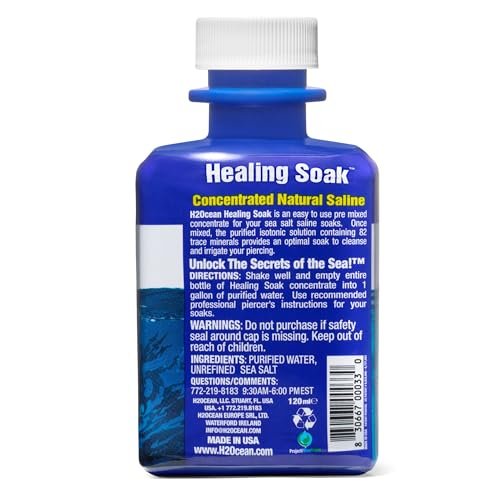 H2Ocean Healing Soak Piercing & Wound Sea Salt Bath - 4 oz Saline Solution for Body Piercing Aftercare Avelisse