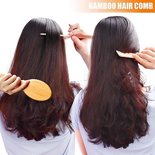 Natural Bamboo Hair Brush Set - 3 Pcs Wooden Paddle Detangling Brushes for Women, Curly, Thick, Fine Hair - görsel 18