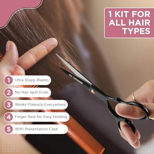 Professional Hair Cutting Scissors Set - GMI-TWEEZERS Barber Shears for Men and Women, 2-Pack (Black) - görsel 14