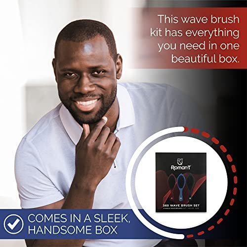 Roman-T Men's 360 Wave Brush Set - Three Handle Brushes for 360 Waves (Soft, Medium & Hard) - Grooming Gift Set Avelisse