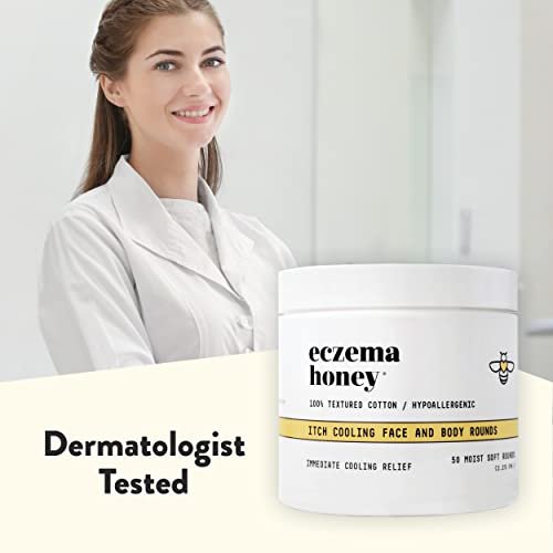 ECZEMA HONEY Itch Cooling Face & Body Rounds - Anti-Itch Cotton Face Pads - Moisturizer for Eczema, Dry & Sensitive Skin (50 Cotton Rounds) Avelisse