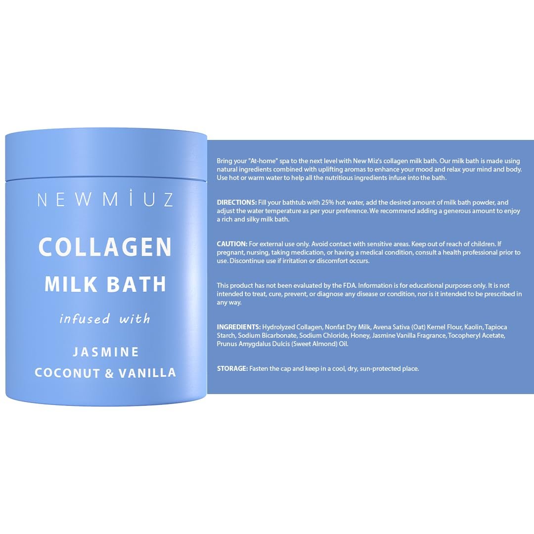Creamy Coconut Collagen Milk Bath Soak Powder – Vanilla Jasmine Luxury Spa Bubble Bath Salt for Women Relaxation Gifts Avelisse