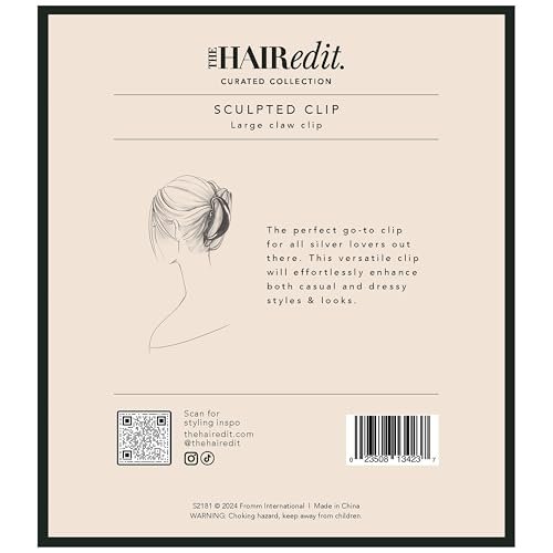 The Hair Edit Sculpted Silver Claw Clip – Large Metal Matte Silver Hair Clip for Women, Strong Hold for Updos & Half Up Styles Avelisse