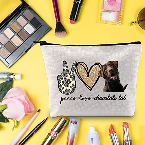 LEVLO Cosmetic Makeup Bag - Peace Chocolate Lab Canvas Zipper Pouch for Dog Lovers - görsel 12
