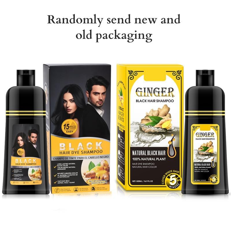 Gegong 500ml Ginger Black Hair Shampoo - Fast Semi-Permanent Hair Color Dye, 2-in-1 Nourishing Shampoo Lasts 30 Days, 5-Minute Application - görsel 9