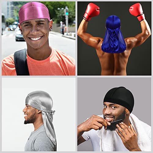 7 PCS Silky Durags with Long Tail and 1 Satin Wave Cap – Multicolour Do Rags for Men 360 Waves - görsel 14
