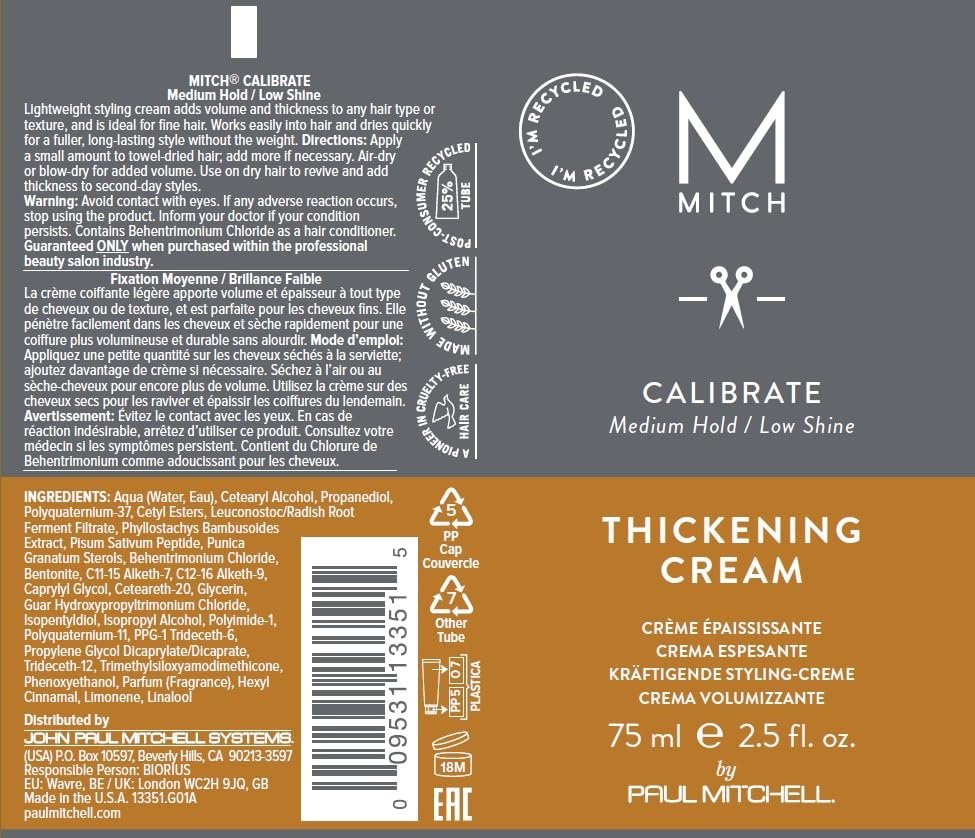 MITCH by Paul Mitchell Calibrate Thickening Cream – Medium Hold, Low Shine, for All Hair Types (2.5 fl. oz) Avelisse