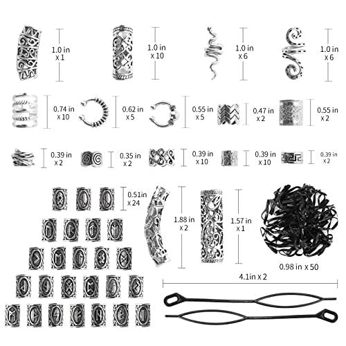 152PCS Vikings Hair Jewelry Norse Runes Tube Beads, Metal Clips Cuffs Rings - Braids Dreadlocks Accessories for Beard Decoration, Bracelets, Pendant Necklace DIY Avelisse