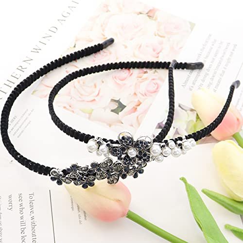 TCOTBE 2 Pack Rhinestone Hair Accessories: Crystal Headbands, Shiny Butterfly Flowers, Vintage Sparkly Beaded Hoops, Pearl Jewelry for Women - görsel 12
