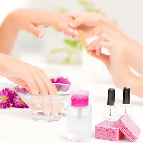 400 Pieces Nail Cotton Pads & Pull-Down Pump Dispenser Bottle – Super Absorbent Soft Non-Woven Eyelash Glue Wipes & Nail Polish Dehumidifier (Pink) - görsel 14