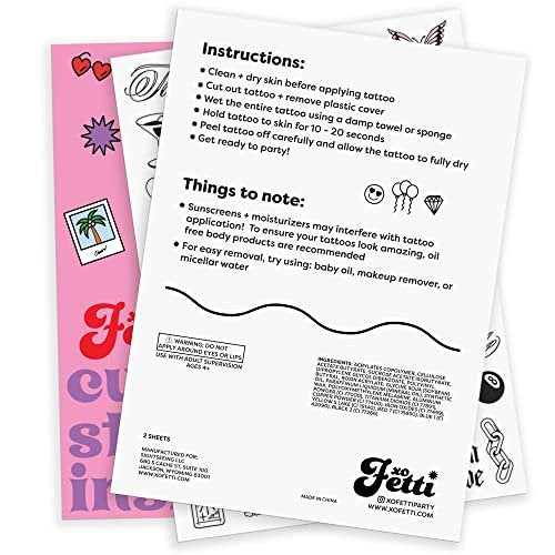 xo, Fetti Realistic Bachelorette Temporary Tattoos - 100 Foil Styles for Bachelorette Party, Bridesmaid Favors, Bride to Be Gift & Bridal Shower Supplies - görsel 14
