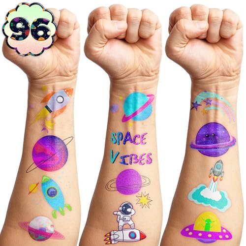96PCS Galaxy Pre-Cut Temporary Tattoos for Kids - Outer Space Themed Birthday Party Supplies, Cute Stickers for Boys & Girls, Fun Party Favors, Classroom Prizes, Christmas Gifts - görsel 18