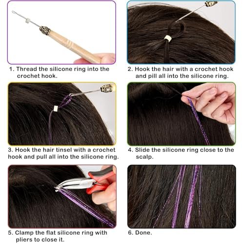 Hair Tinsel Kit - 48 Inch, 18 Colors, 4320 Strands - Heat Resistant Fairy Hair Extensions with Tools - görsel 14