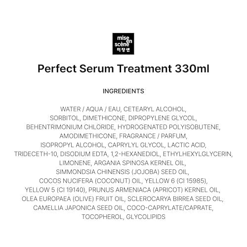 Mise En Scene Perfect Serum Treatment - Korean Hair Mask for Coating Effect, Home Care Wash-Off Conditioner, 11.15 Fl Oz (330ml) Avelisse